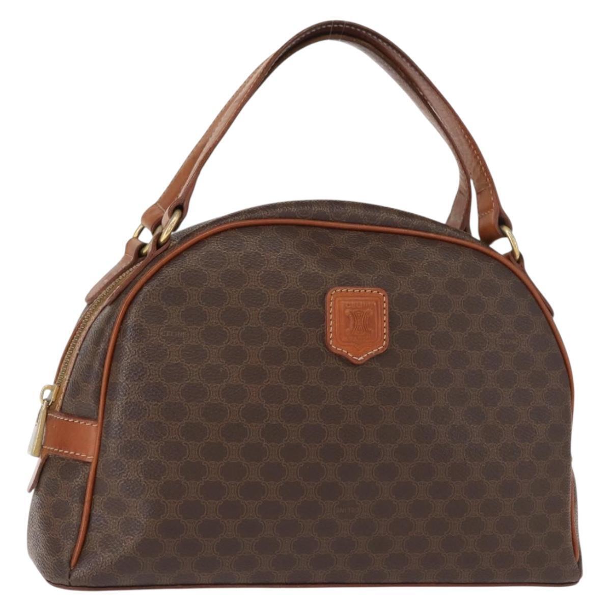 Celine Macadam Canvas Hand Bag Pvc Leather Brown Gold Auth Ki6132